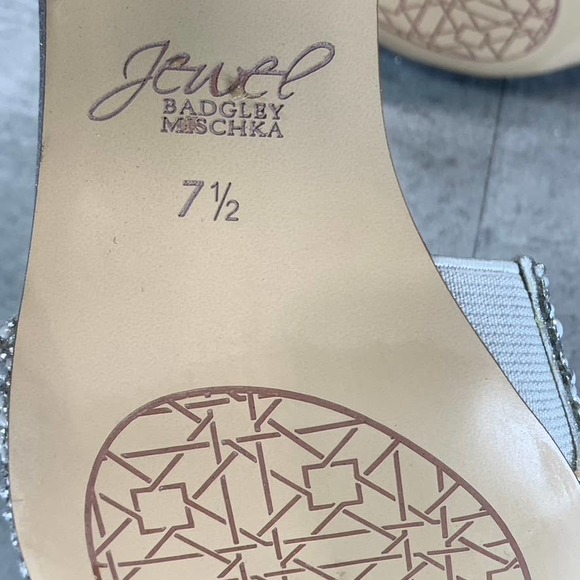 Jewel Badgley Mischka Women's Silver Glitter Della Rhinestone Slide Sandal SZ7.5 - Picture 9 of 9